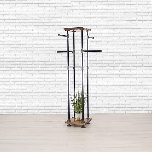 Miniatura 3 de Industrial Pipe and Wood Clothes Rack 4-Way, Garment Rack, Clothing Rack, Closet Organizer, Clothing Storage and Display