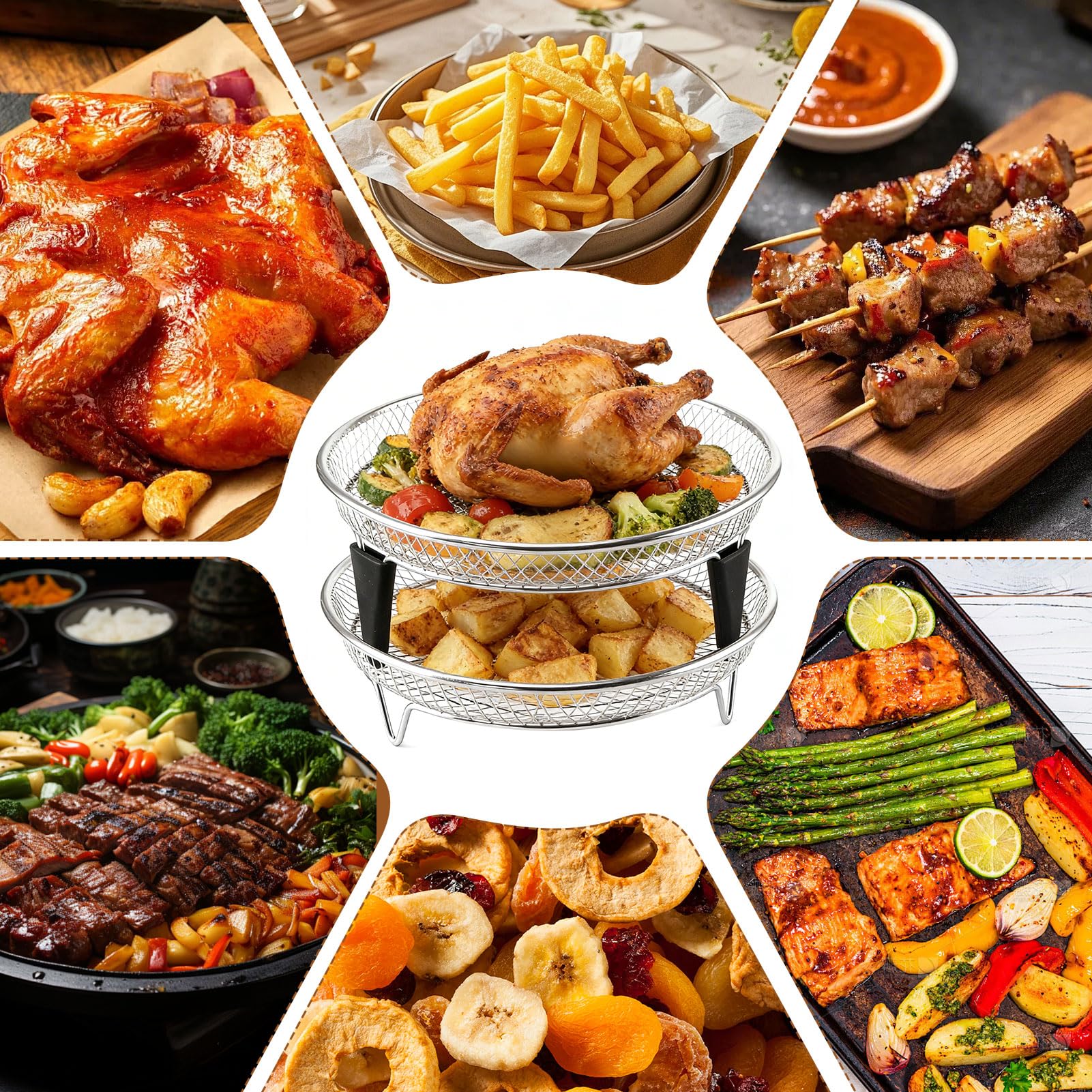 Airfryer Zubehoer, Heißluftfritteuse Zubehör Rund,Stapelbare Airfryer Gitter für Heißluftfritteuse,Air Fryer Grillrost Edelstahl 304,Einsatz für Heissluftfritteuse,für Ninja/COSORI/Philips (18cm-B)