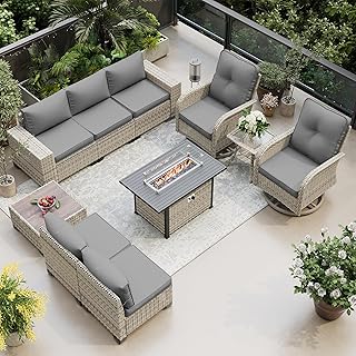 Muphyers 10-Piece Outdoor Patio Furniture Set with Rocking Swivel Chair,...