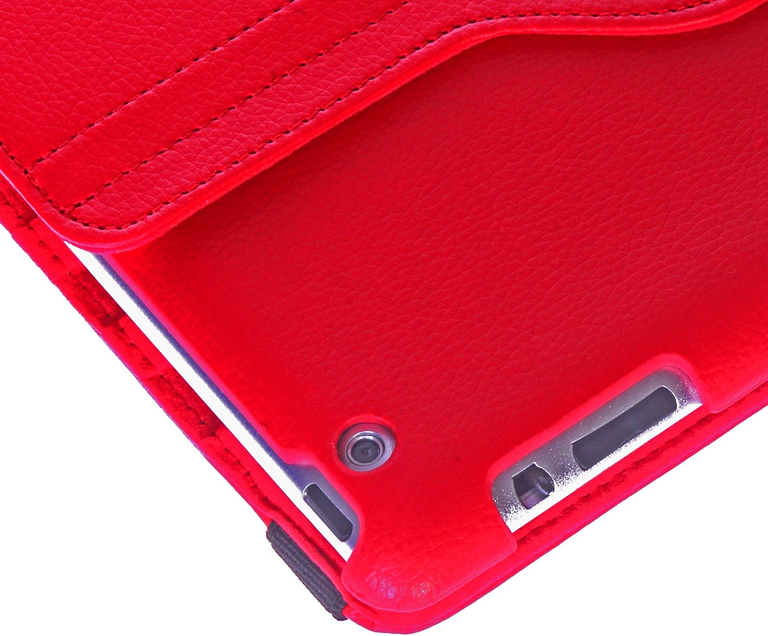 iPad Case Bundle including 1 Rotating PU Leather Smart Case for Apple iPad 4 (Retina Display), iPad 3, iPad 2 (Wifi or Cellular, 16GB or 32GB or 64GB) / 2 Stylus Pens / 2 Screen Protectors / 1 ECO-FUSED Microfiber Cleaning Cloth Included (Red)