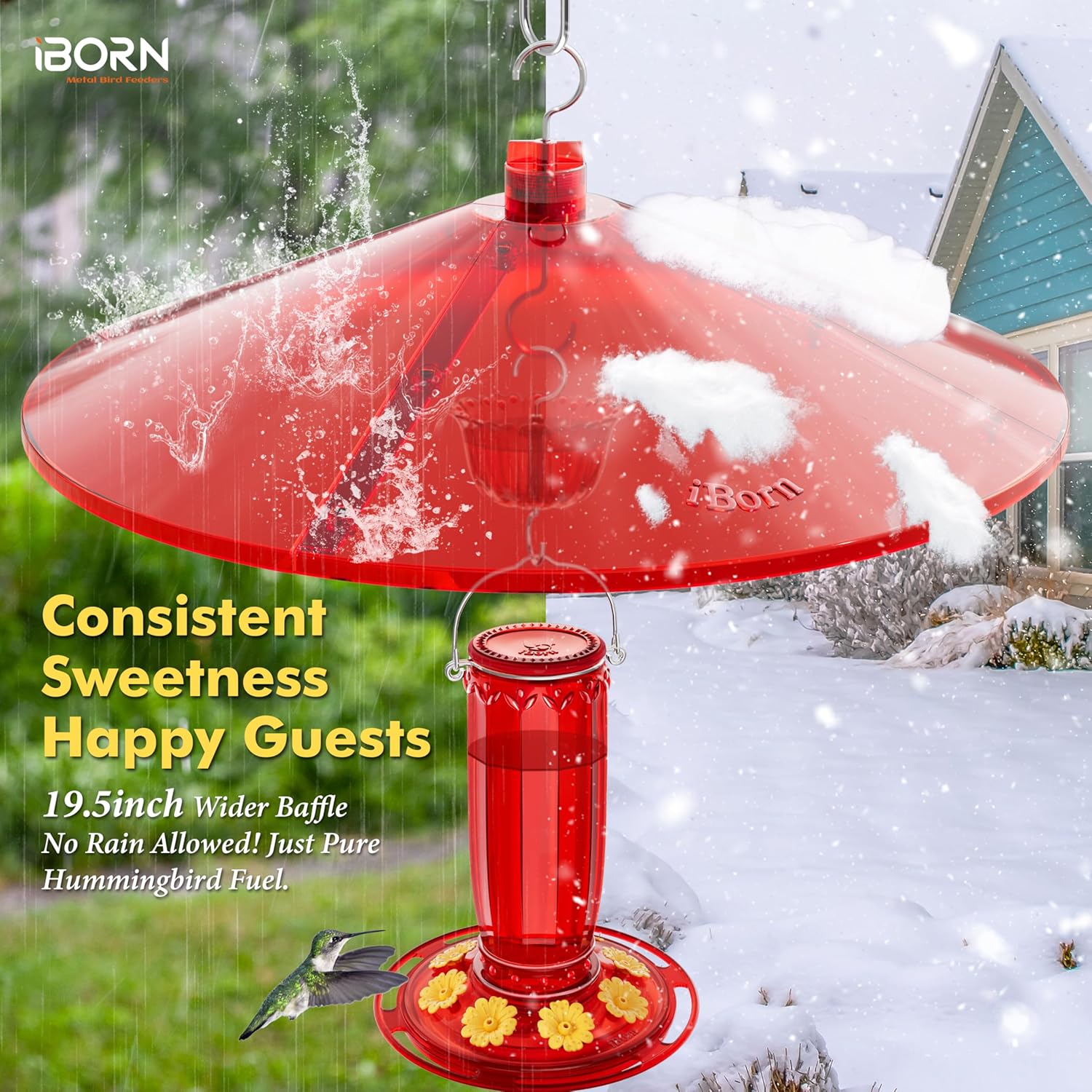 iBorn 19.5-inch Hummingbird Feeders Baffle, Weather Guard, Hanging Bird Feeders Protect, Red, Pack of 1