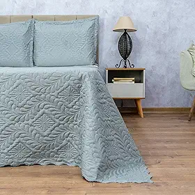 Kit Colcha Super King 3 pçs Camili C/Aba Americana Cobre Leito Dupla Face Matelado (CINZA)