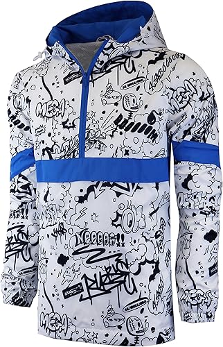 Vista 3 de SCREENSHOTBRAND Lightweight Hooded Water Resistant Windbreaker - Zip-up Fashion Map Print Rain Jacket
