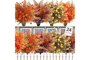 24 Bundles Artificial Fall Flowers for Outdoor Decoration | Lifelike Faux Boston...