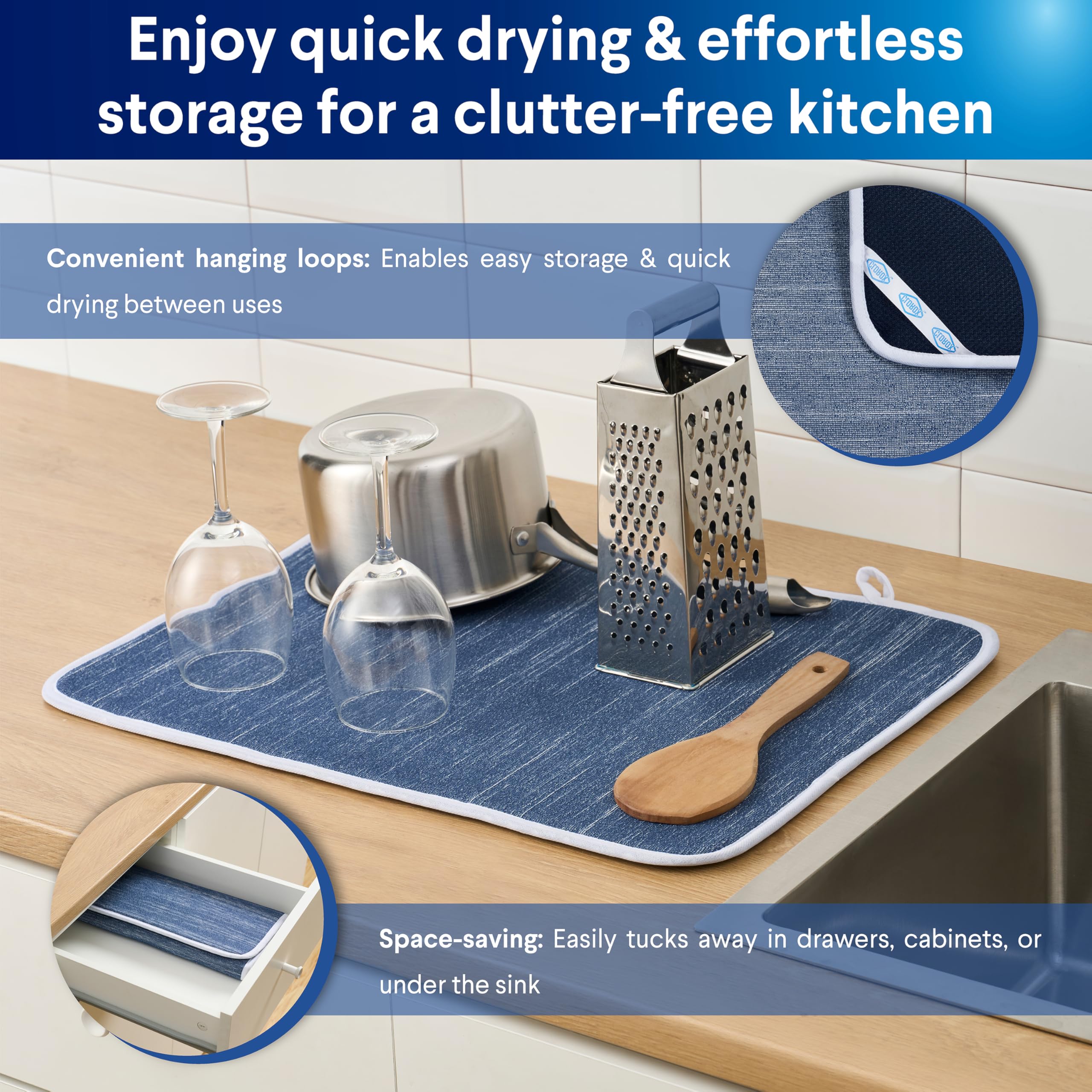 CLOROX Ensemble de cuisine de qualité supérieure – Parfait pour le nettoyage et la manipulation de la vaisselle – 2 torchons de cuisine en coton, 2 mini gants de cuisine, 1 tapis de séchage, 2