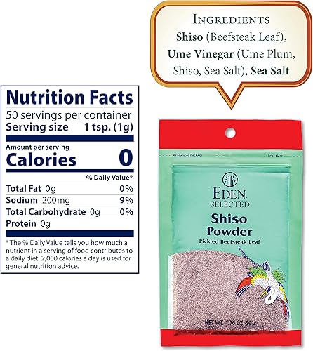 Miniatura 2 de Eden Shiso Leaf Powder, fabricado tradicionalmente en Japón, hoja de carne en escabeche, 1.76 onzas