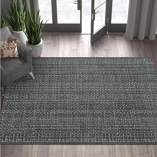 Seavish Alfombra lavable para cuarto de servicio, 3 x 5 pies, color gris oscuro, alfombra trenzada de granja, decoración bohemia para dormitorio,