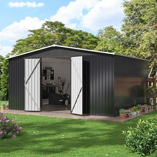 Miniatura 13 de Polar Aurora Cobertizo de almacenamiento para exteriores de 8 x 8 pies, cobertizo de jardín de metal con estructura de marco actualizada, cobertizos