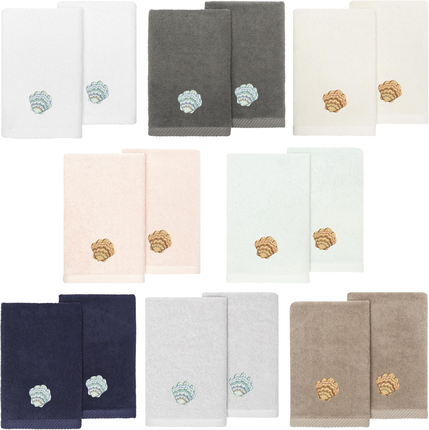 Wonder 2-Piece Fingertip Towel Set, Lively Oceanic Applique, Luxurious Turkish Cotton, Absorbent & Stylish, Unique Bathroom Accessory, 2 Fingertip Towels, Blush