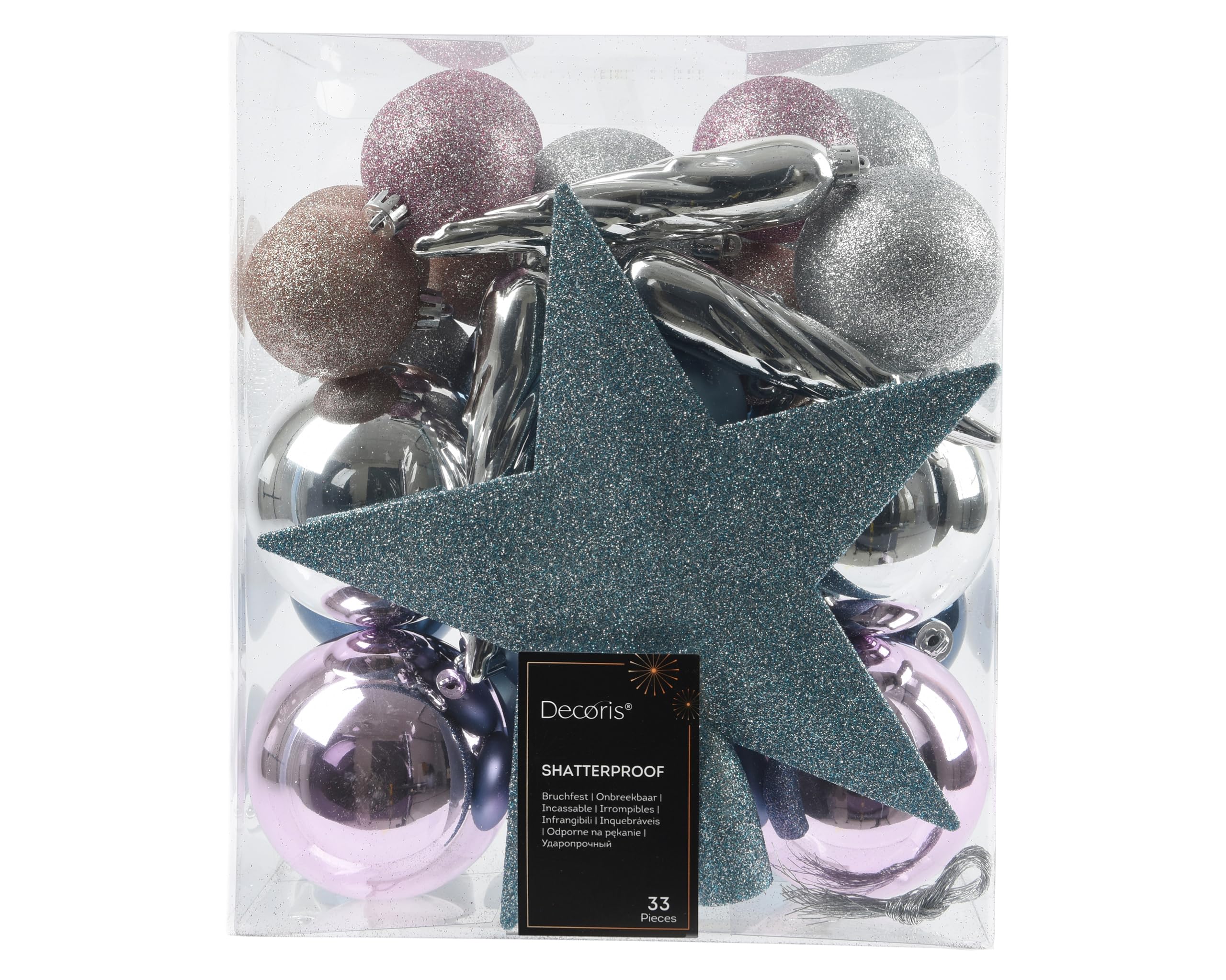 Boules de Noël incassables et cimier rose bleu pour un sapin chic | Kaemingk