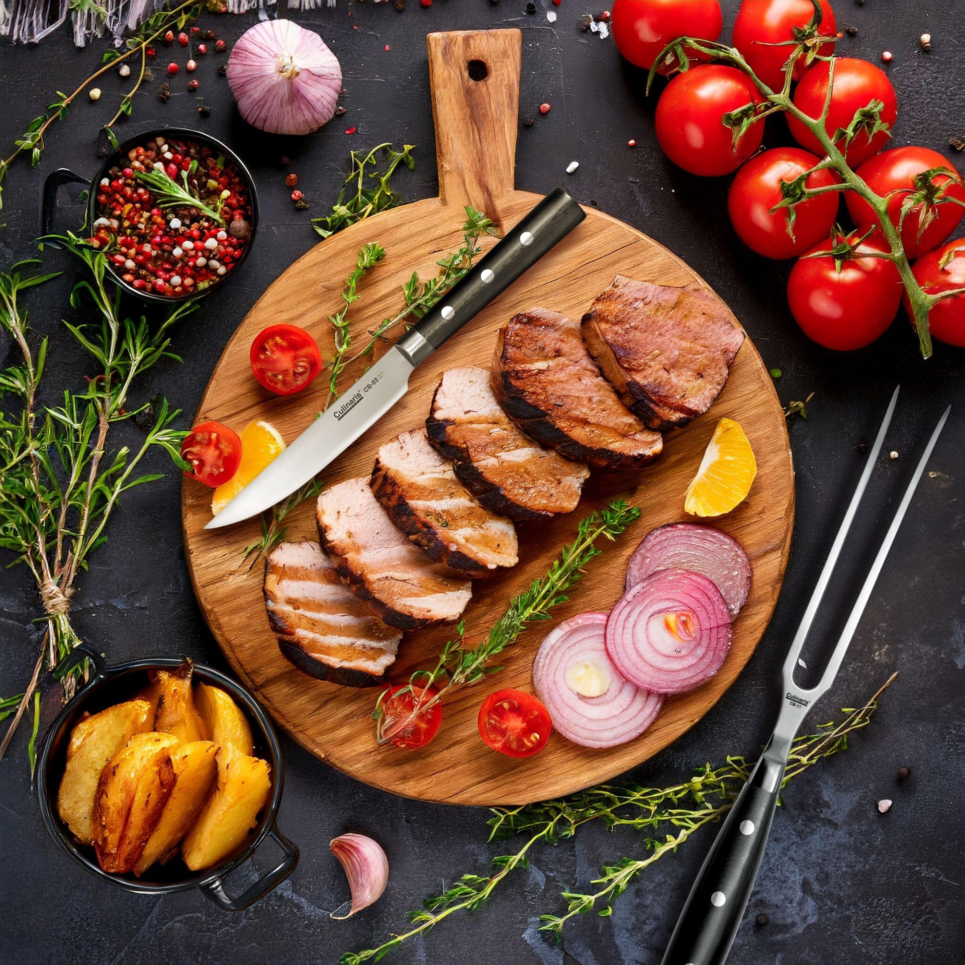 Culinaris Fleischgabel, Gabellänge 19 cm aus lebensmittelfreundlichem rostfreiem Edelstahl. Bratengabel Grillgabel mit dreifach genietetem ergonomischen Hartharz Griff