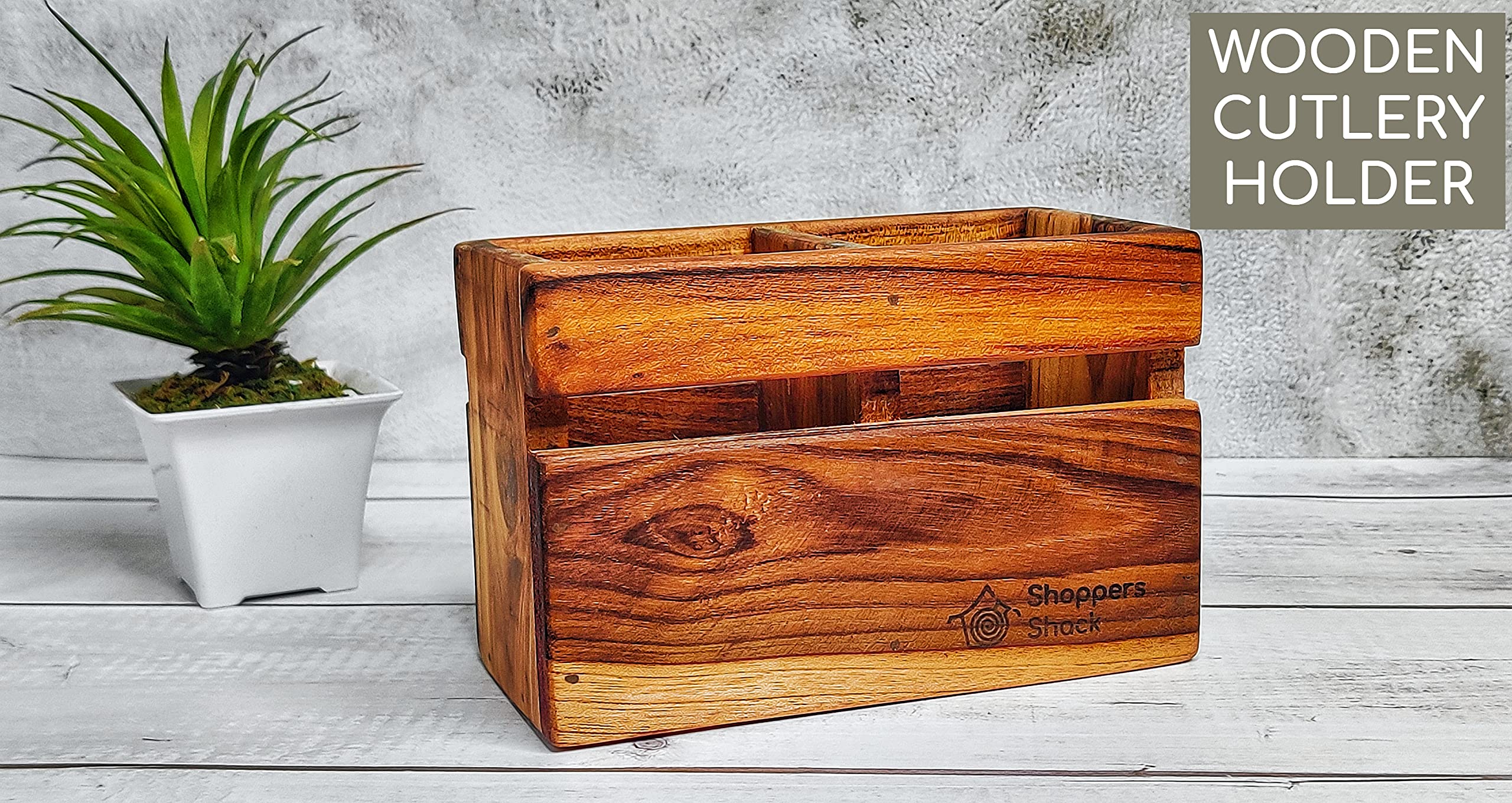 Shoppers Shack Wooden Cutlery Stand for Kitchen/Dining Table | Multipurpose Spoon/Spatula/Pen holder |Tableware for Forks/Knives/Tissue Papers | Table Organizer for Home Office Cafe & Restaurant