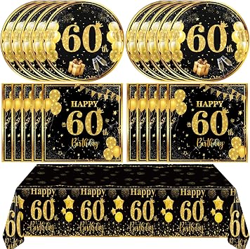41Pcs 60th Birthday Decorations for Men Women,Cheers to 60 Years Black Gold Vintage 60 Birthday Supplies Back in 1965 Happy 60th Birthday Plates Napkins Tablecloth 60th Anniversary Party Decor Serv 20