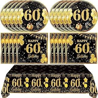 41Pcs 60th Birthday Decorations for Men Women,Cheers to 60 Years Black Gold Vintage 60 Birthday Supplies Back in 1965 Happy 60th Birthday Plates Napkins Tablecloth 60th Anniversary Party Decor Serv 20