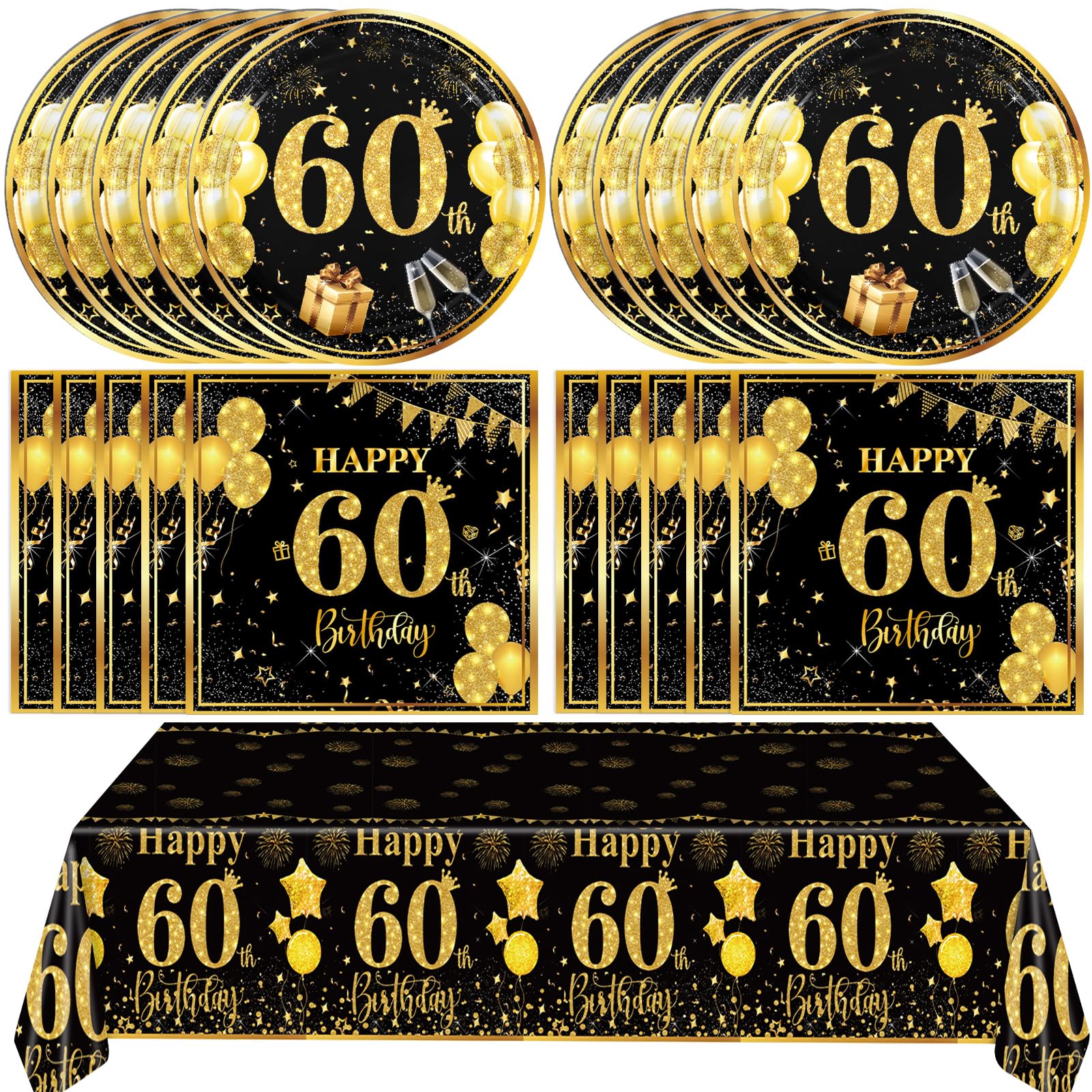 41Pcs 60th Birthday Decorations for Men Women,Cheers to 60 Years Black Gold Vintage 60 Birthday Supplies Back in 1965 Happy 60th Birthday Plates