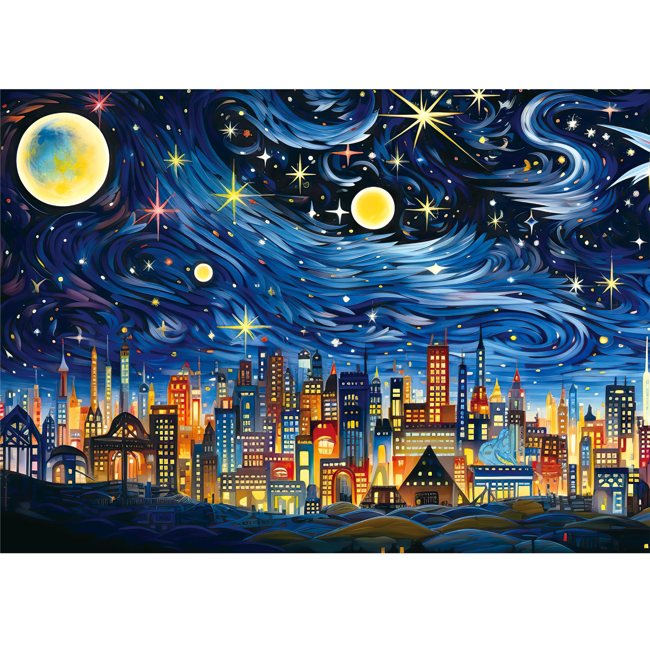 CREAFOMIFE 1000 Piece Jigsaw Puzzle for Adults City Lights & Starry Nights Hard Difficult Challenging Large Puzzle