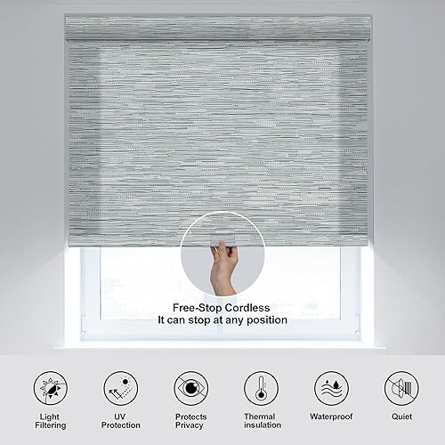 Miniatura 5 de Boolegon Persianas enrollables con filtro de luz para ventanas, inalámbricas, tela con aislamiento térmico, protección UV, persianas para el hogar,