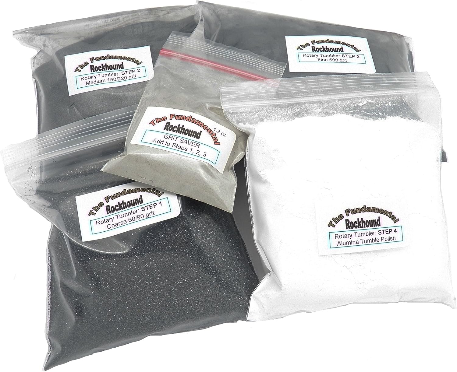 Fundamental Rockhound Products Premium 4 Step Rock Tumbling GRIT KIT