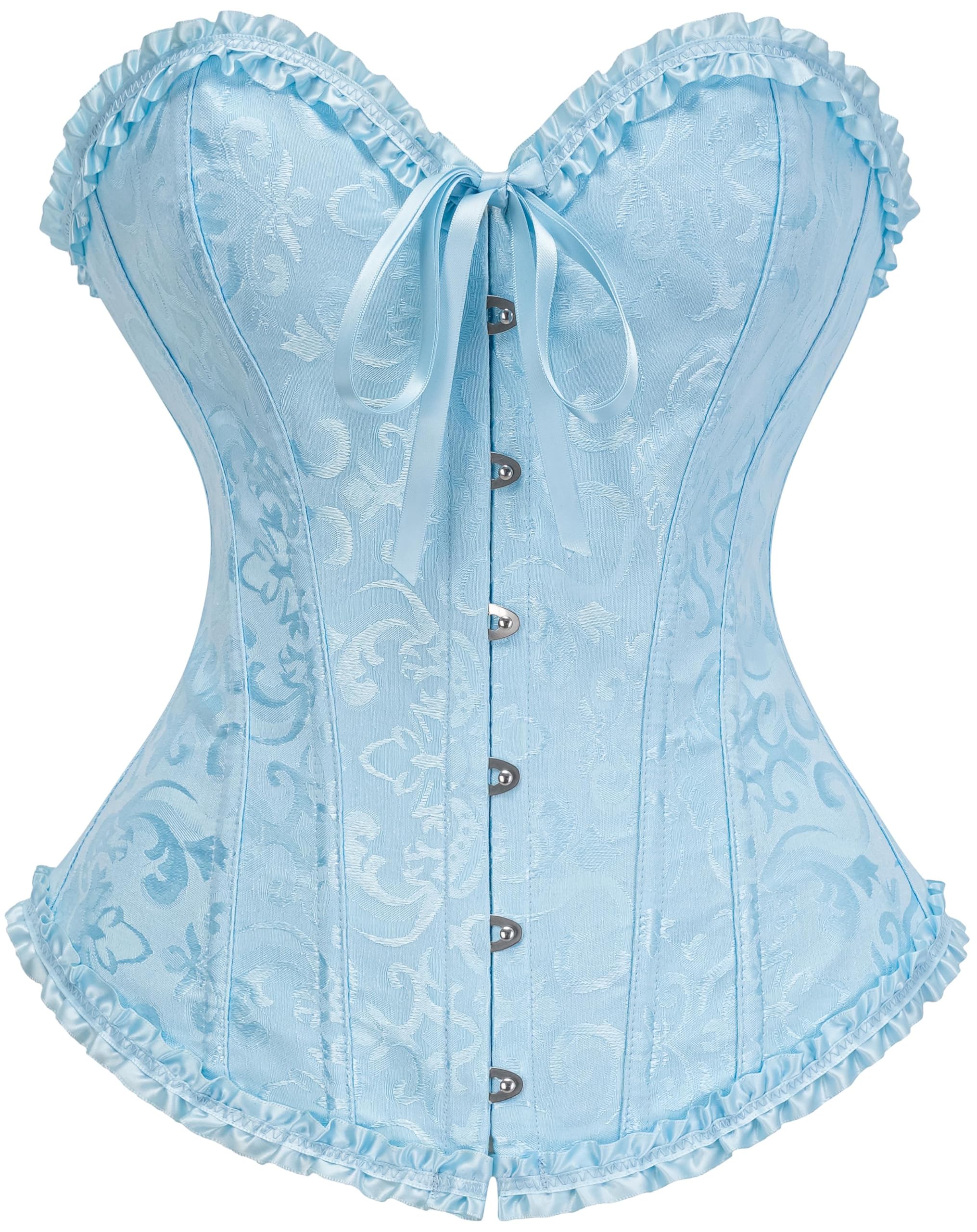 Vrapo Cabana Blue Corset Top for Women | Overbust Lace Up Waist Cincher Shapewear Lingerie - Size L