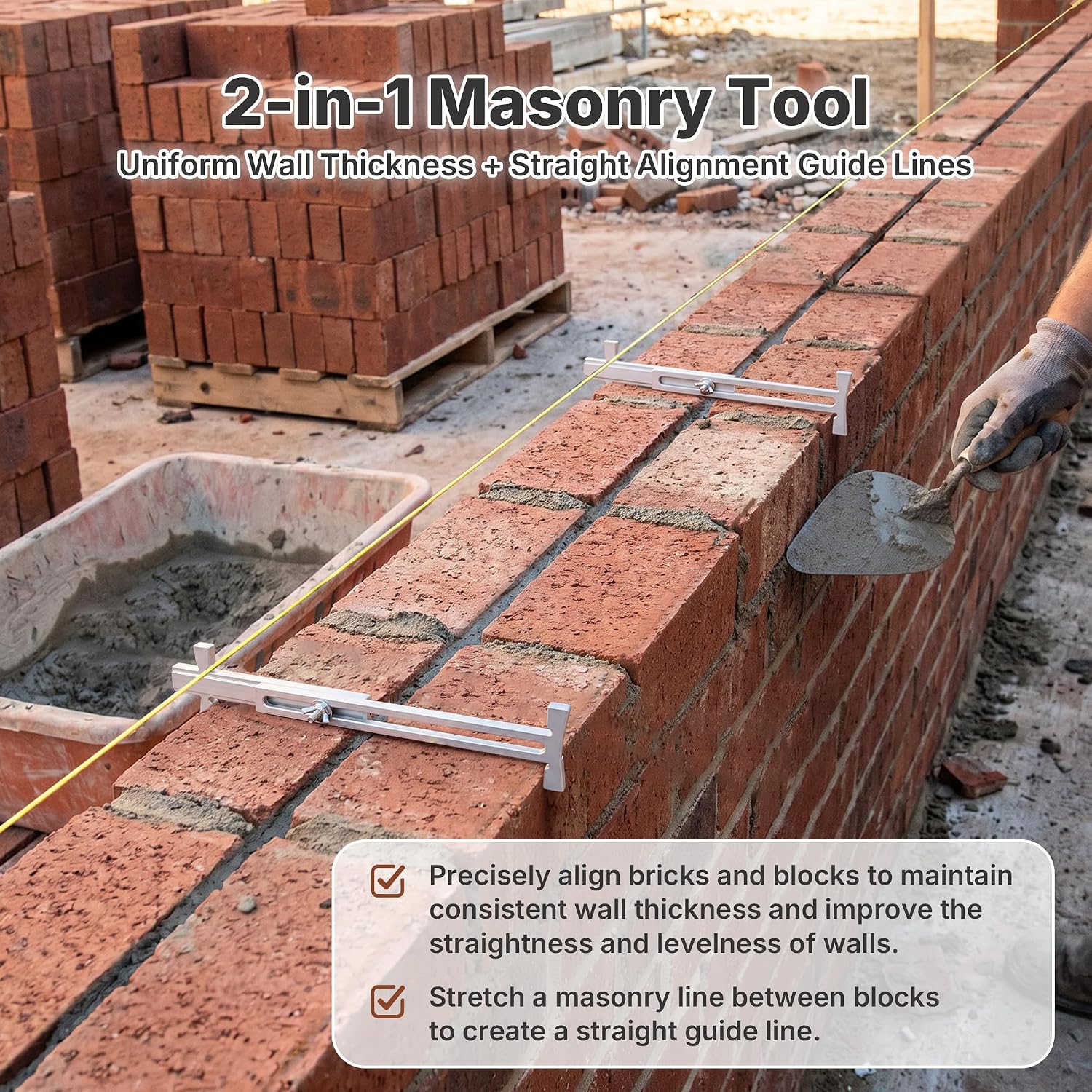 1 Pack Aluminum Line Stretchers Masonry, Block Line Stretcher for Masonry Tools, Adjustable 3.8"-12.4" String Line Holder