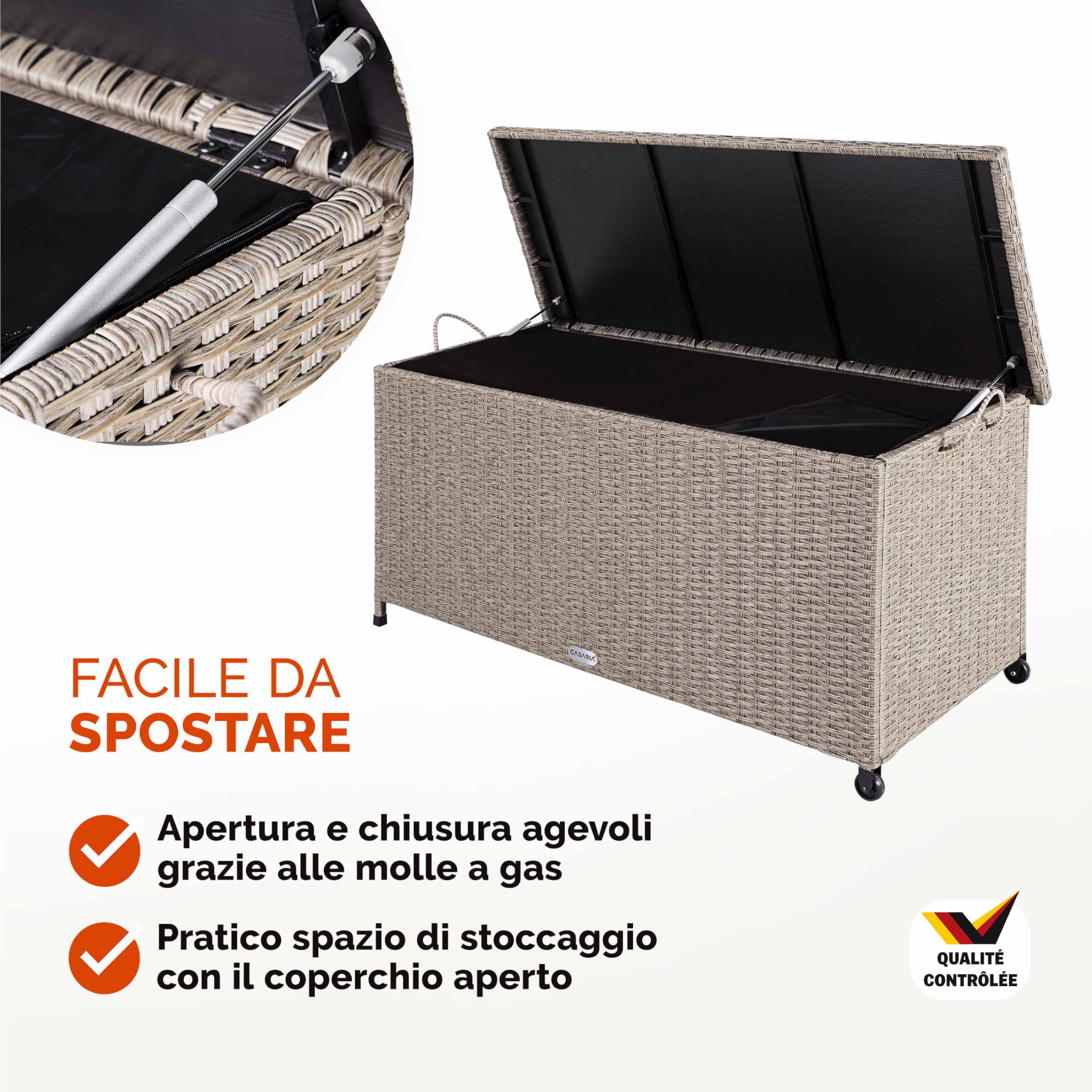 Casaria® Baule Giardino XXL 117x53x60cm Ruote 270L Salvaspazio Impermeabile Resistente Cassettone Contenitore Esterno