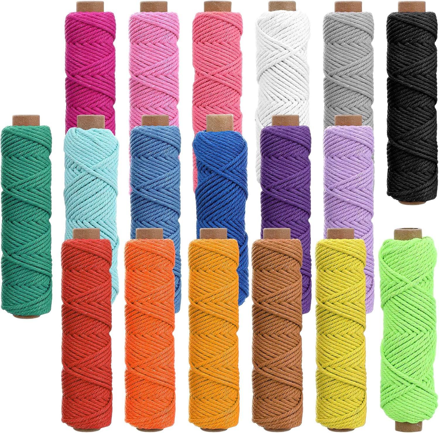Macrame Cord 3mm x 594 Yards, 18 Rolls Natural Colored Macrame Cotton Cord Rope Kit Color Variety Macrame Jute Twine String 4 Strand Twisted for Wall Hanger Plant Hanging DIY Knitting Macrame Supplies