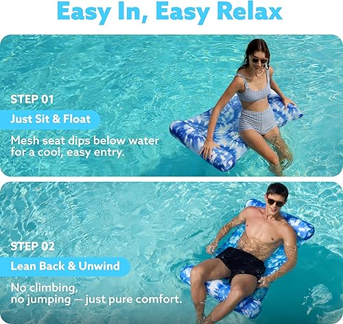 Miniatura 5 de Sloosh 3 Pack 4-in-1 Inflatable Pool Floats - Water Hammock Lounges, Multi-Purpose Swimming Pool Accessories (Saddle, Lounge Chair, Drifter) for