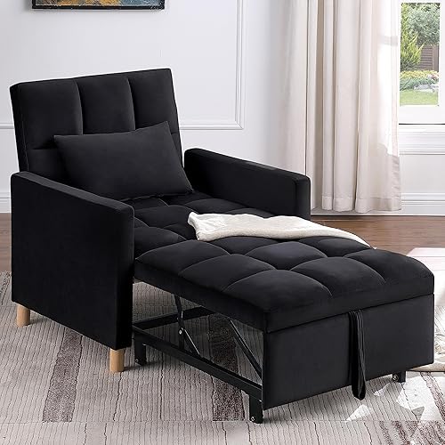 Silla convertible individual 3 en 1, sofá cama con almohada, silla multifuncional con respaldo ajustable, sofá cama extraíble con tela de terciopelo