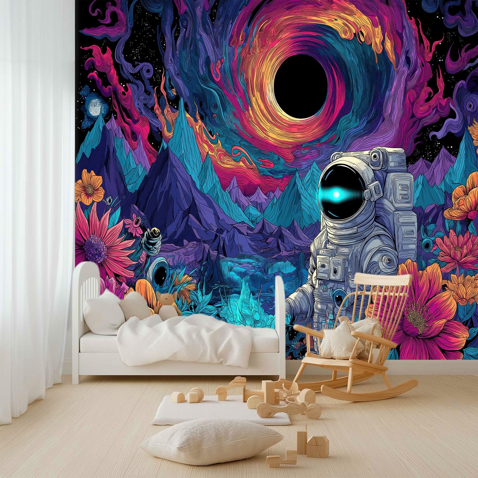 Tapeta 3D dekoracyjna wielokolorowa 300 x 210 cm - fototapeta abstrakcyjna wszechświat niebo astronauta dla dzieci pokoje nastolatki, włóknina łatwa do nałożenia dekoracja pokoju zabaw