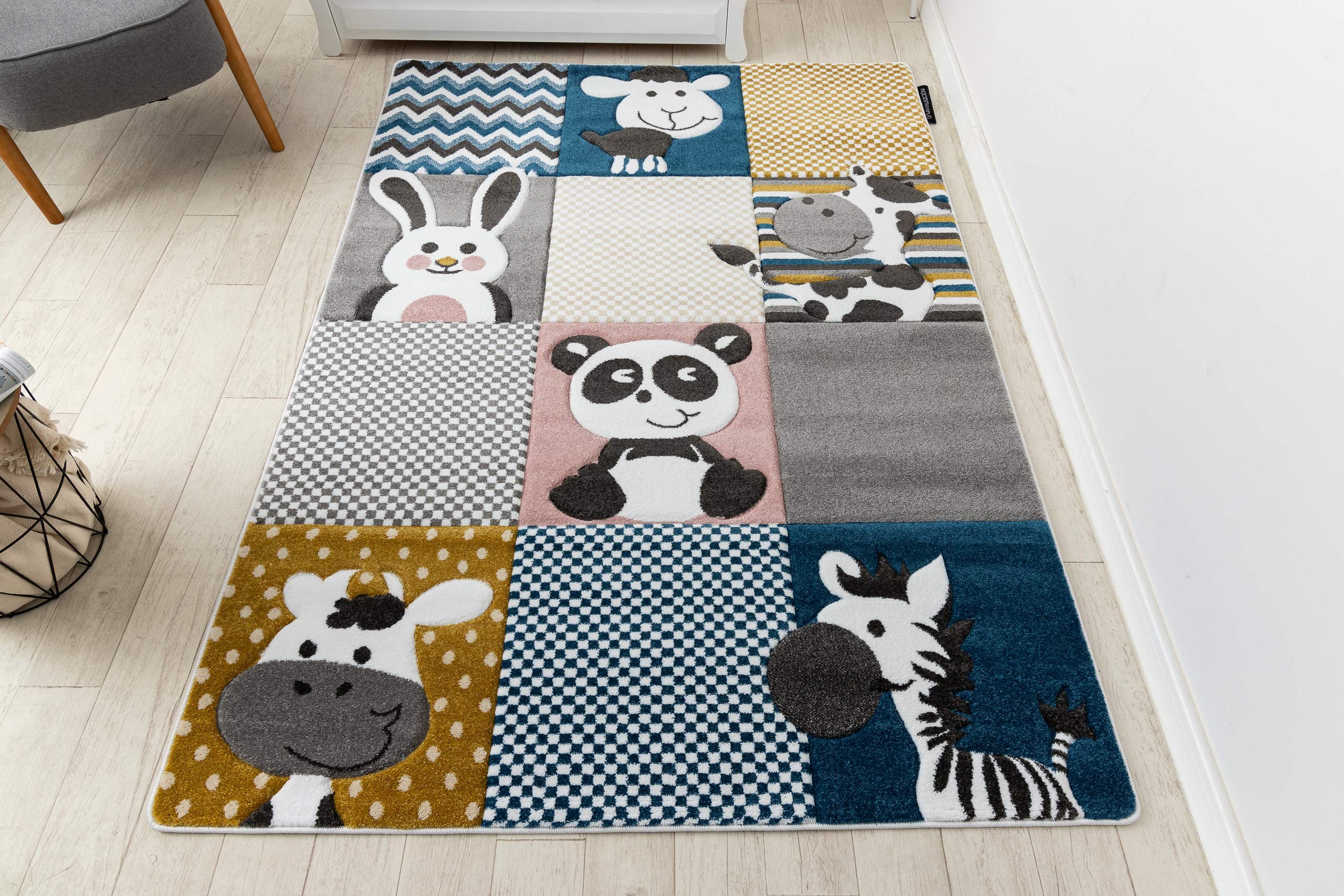 RugsX Dywan dziecięcy Kids Baby Petit Zoo Animals kremowy szary rozmiar 120x170 cm