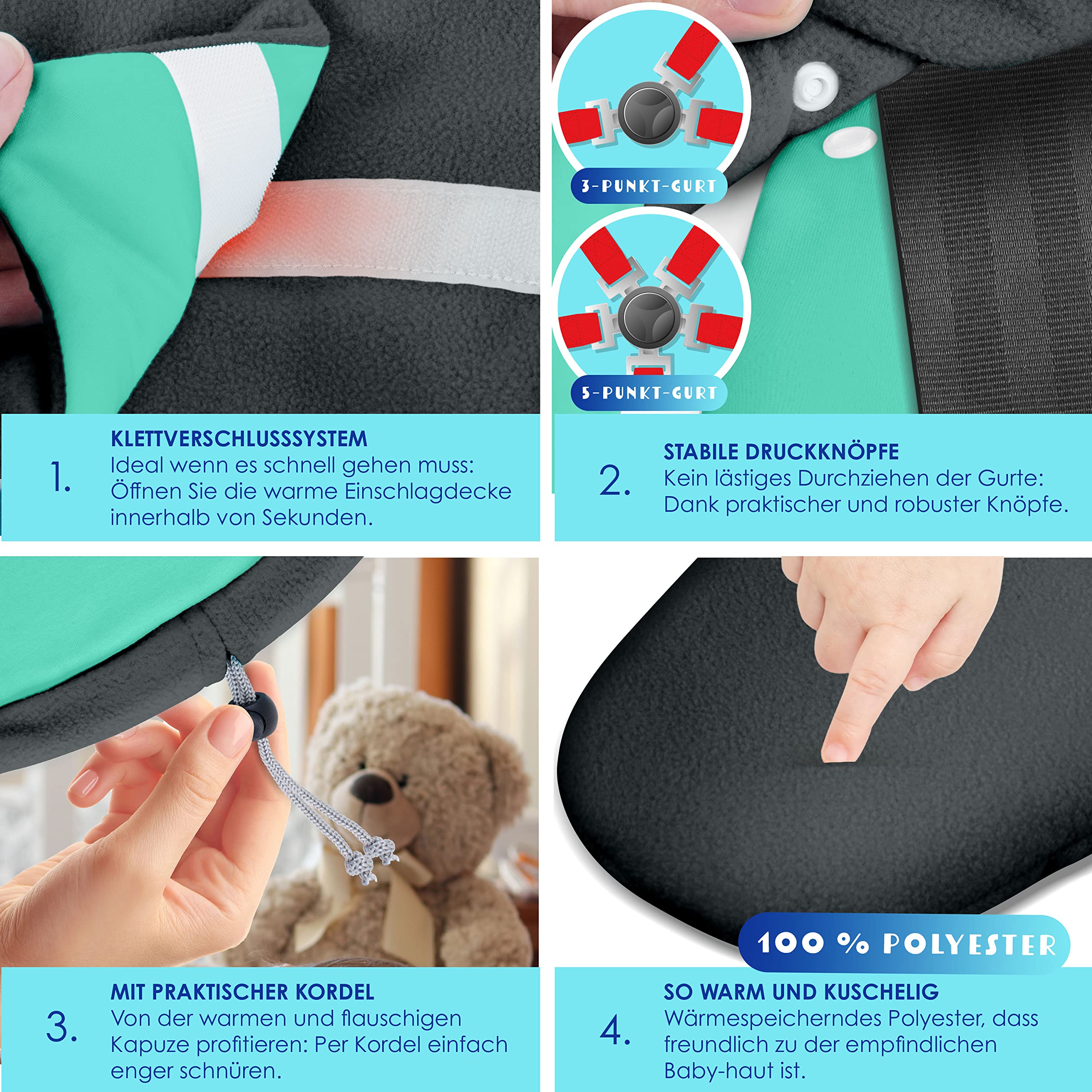 Kidiz® Baby Einschlagdecke Babyschale Winter Herbst Babydecke mit Tasche Universal Fußsack kompatibel mit Maxi-Cosi, Römer, Buggy, Kinderwagen & Autositz isolierend gegen Wind, Nässe & Kälte