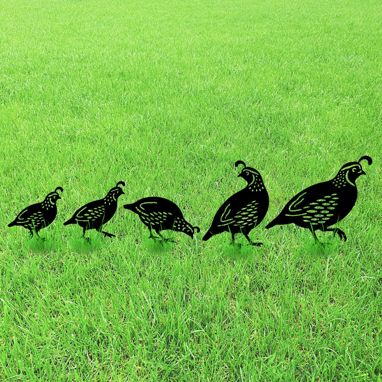 GLOBLELAND 5 Pcs Quail Birds Garden Stakes Birds Metal Decorative Garden Stakes Metal Yard Signs Decoration for Lawn Patio Yard Garden Decor