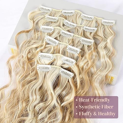 Miniatura 30 de LONAI Extensiones de cabello con clip, 6 piezas rizadas de 24 pulgadas de largo, sintético, postizo para mujer, mezcla de gris/plata/blanco Mezcla