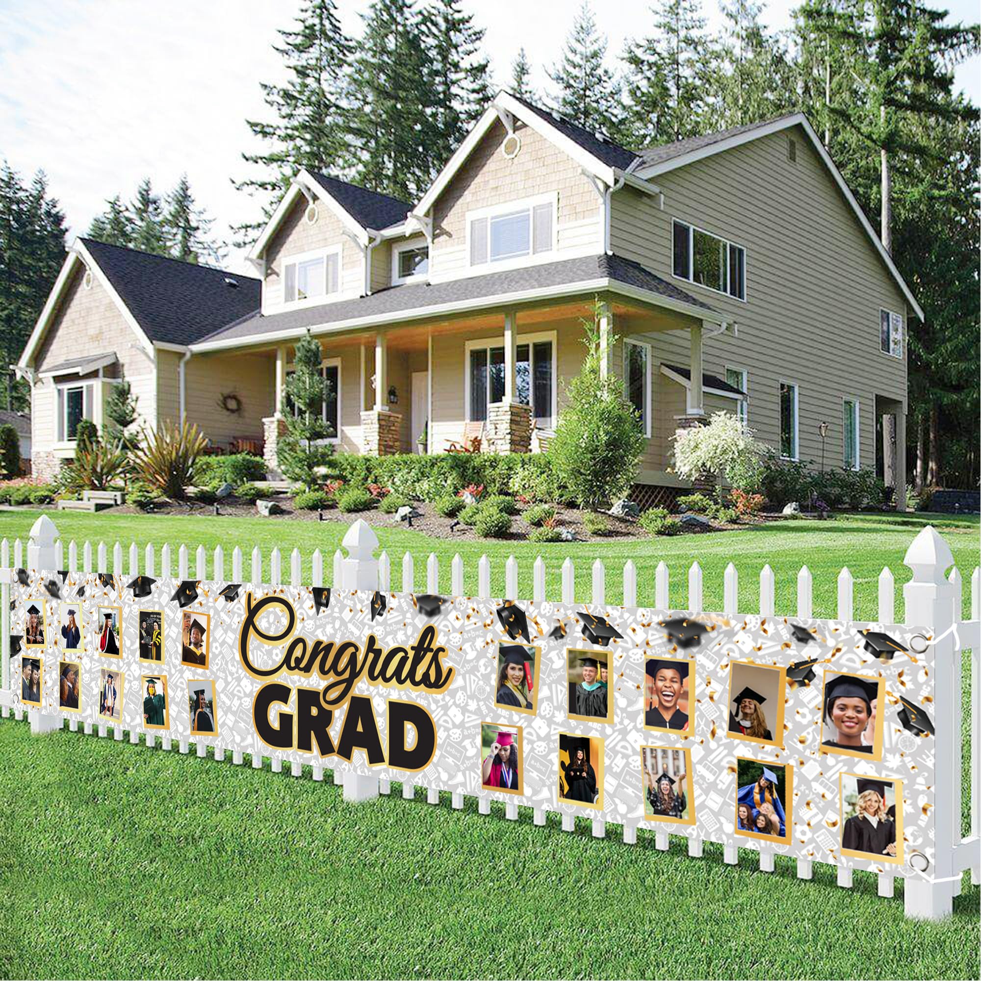 KatchOn, Congrats Grad Photo Banner - 120x20 Inch | Black and Gold Graduation Yard Banner for Outdoor Graduation Decorations 2025 | Class of 2025