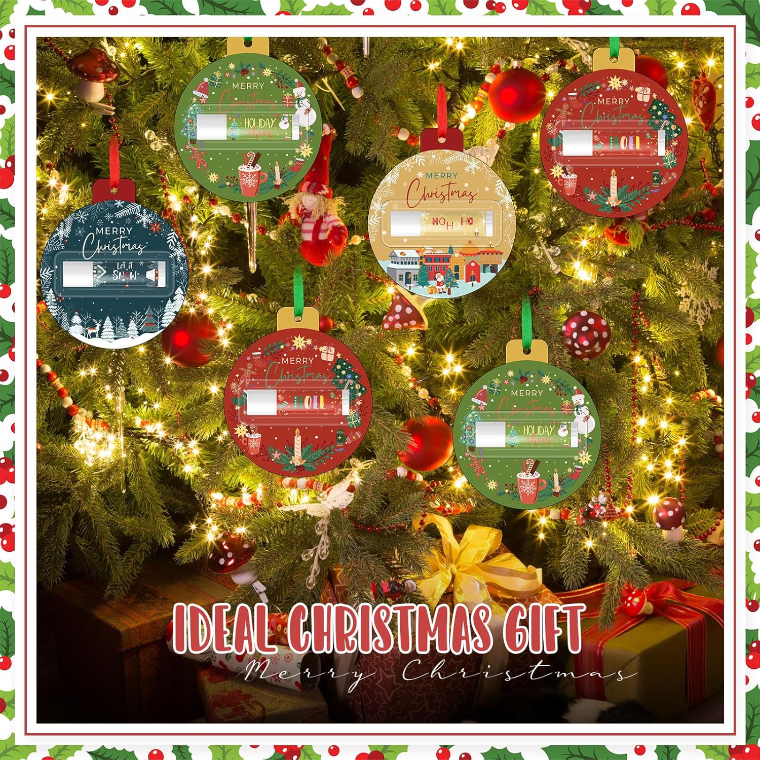 Lounsweer 24 Set Christmas Lip Balm Bulk Gifts Adult Christmas Party Favors Xmas Ball Style Lip Balm for Party Staff Coworker