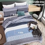Stripe Comforter Set King Size Stripe Reversible Comforter for King Bed, 3 Pieces Bedding Comforter with 2 Pillow Cases Soft Microfiber Down Alternative Comforter Set (Grey Blue, 104”×90”)