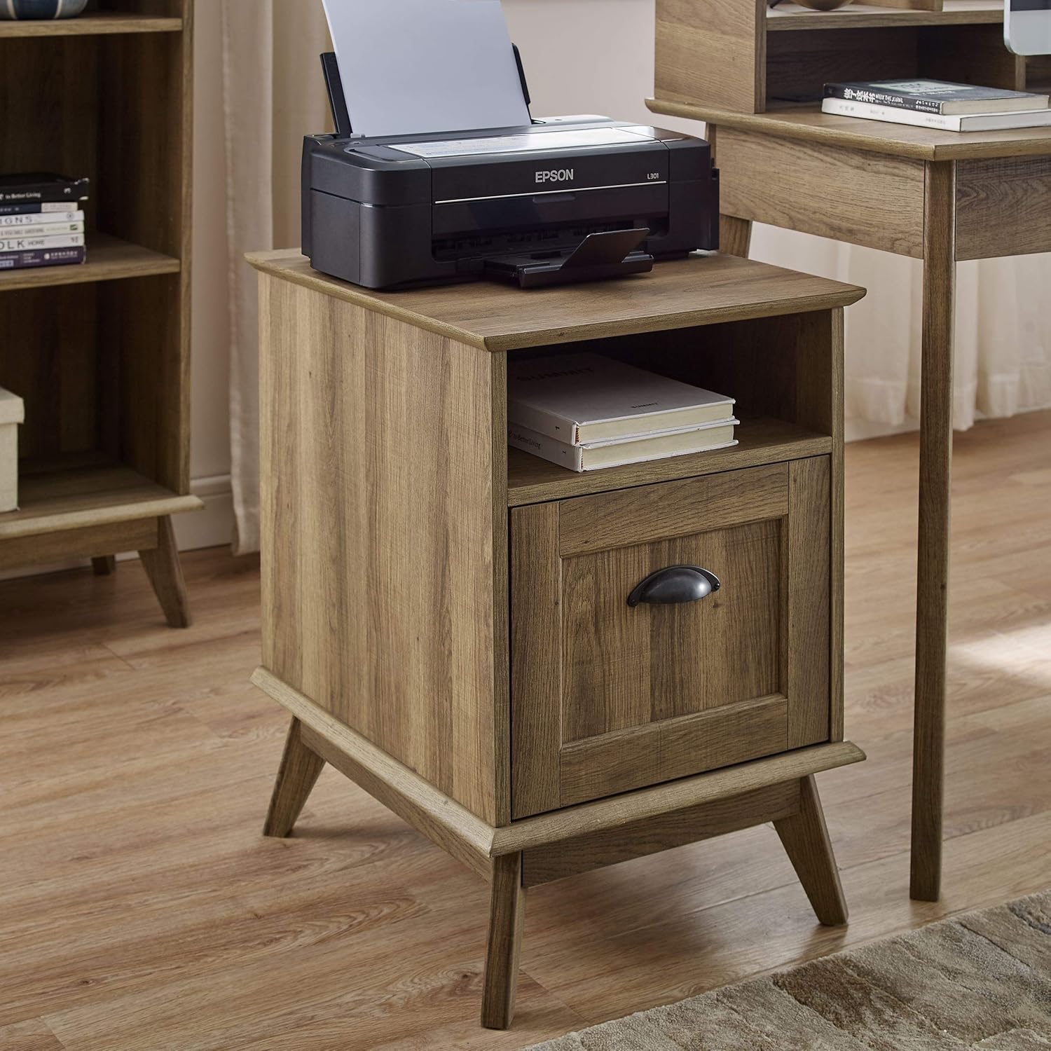 Caffoz Newport Series Tall Wooden Home Office File Cabinet with Fully Extended Drawer | Side End Table | Sturdy and Stylish | Easy Assembly | Golden Oak Wood Look Accent Living Room Furniture