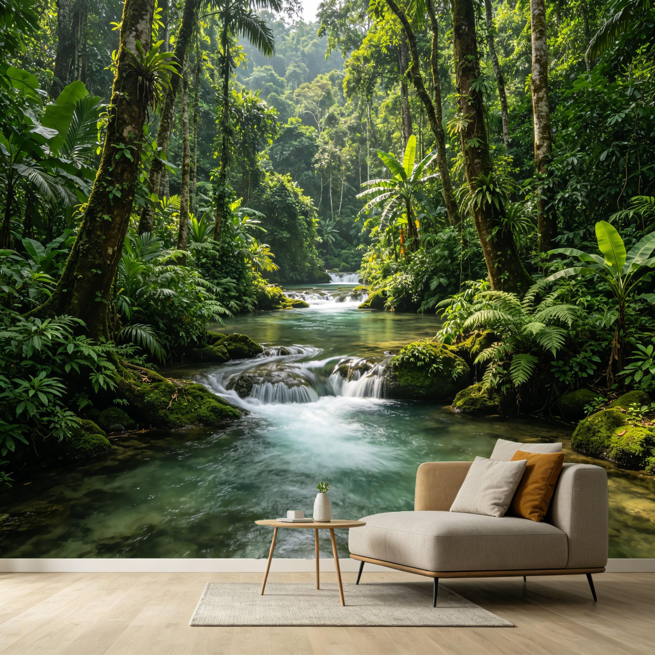 Custom Size Wall Murals Tropical Jungle Rainforest Stream Waterfall Botanical Oil Painting SelfAdhesive Wall Fabric Removable Large Wallpaper for Photo Living Room