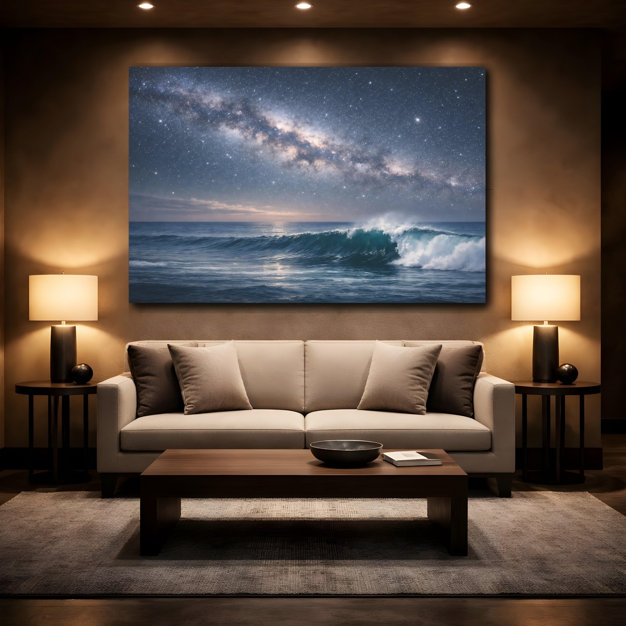 Nature Milky Way Ocean - Canvas Wall Art Print 24×16 inch (60×40 cm) - Horizontal / 1.25 inch (3 cm)