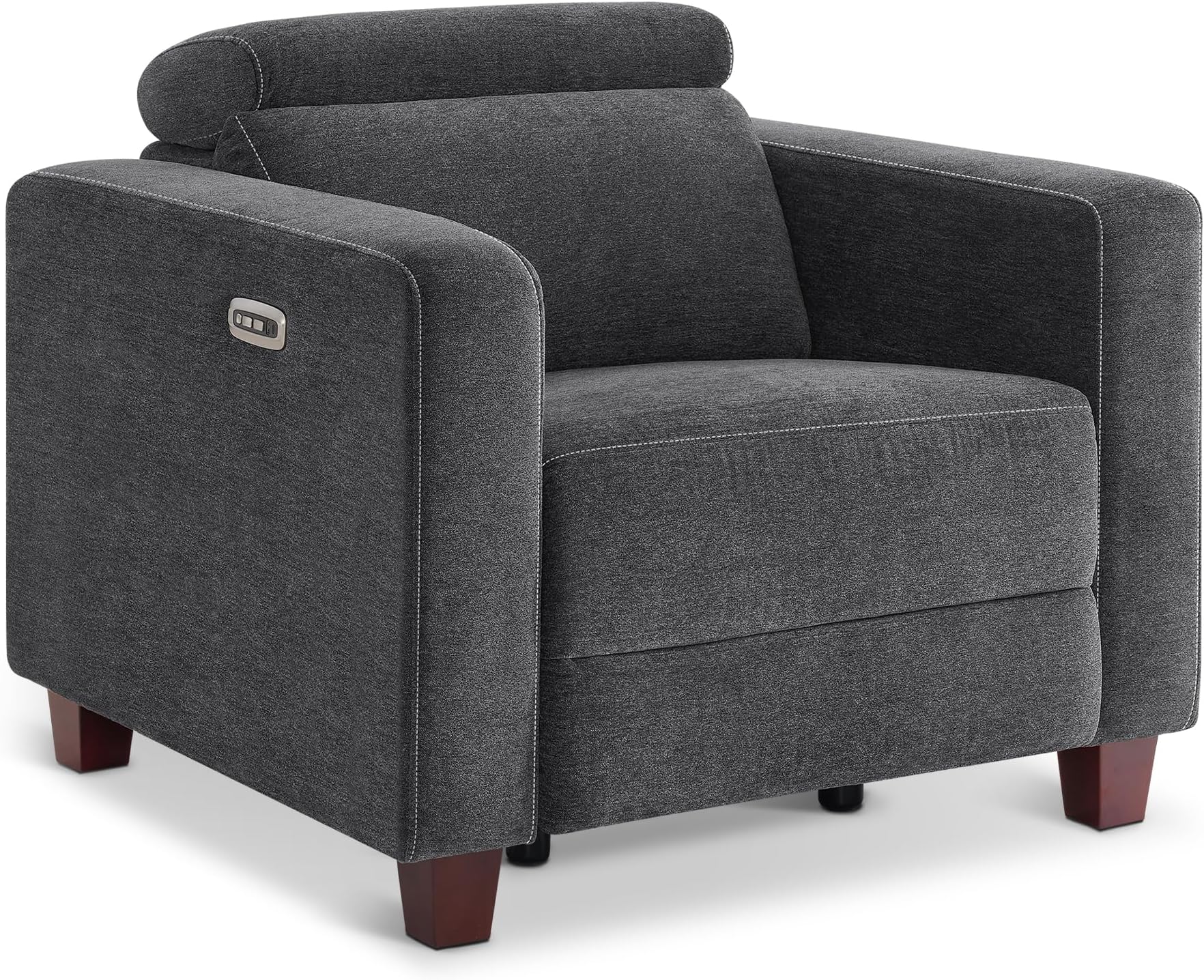 MCombo Zero Wall Hugger Power Recliner Chair for Adult HL128 (Dark Grey) | Power Headrest, USB A & C Charge Ports, Small Spaces, Solid Wood Legs, Textile