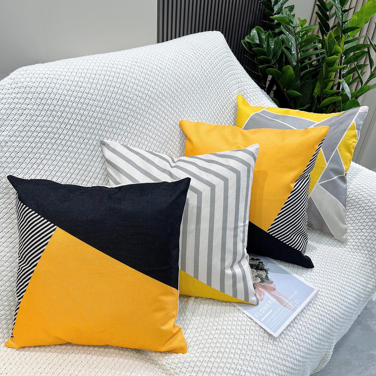 GYISANA Cushion Covers 45cm x 45cm,Set of 4 Black and Yellow Geometric Shape Decorative Throw Pillow Covers Linen Square Pillow Cases 18x18 Inch for Sofa Living Room Bed Couch Car Home Decor - Image 3
