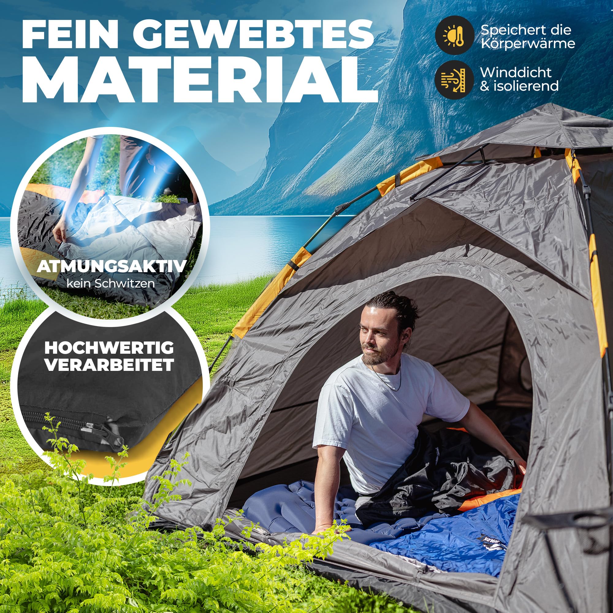 Saco de dormir de invierno y 3 estaciones, impermeable y transpirable, no más pies fríos gracias a la bolsa calentadora de bolsillos, saco de dormir de -20 grados, saco de dormir, cálido