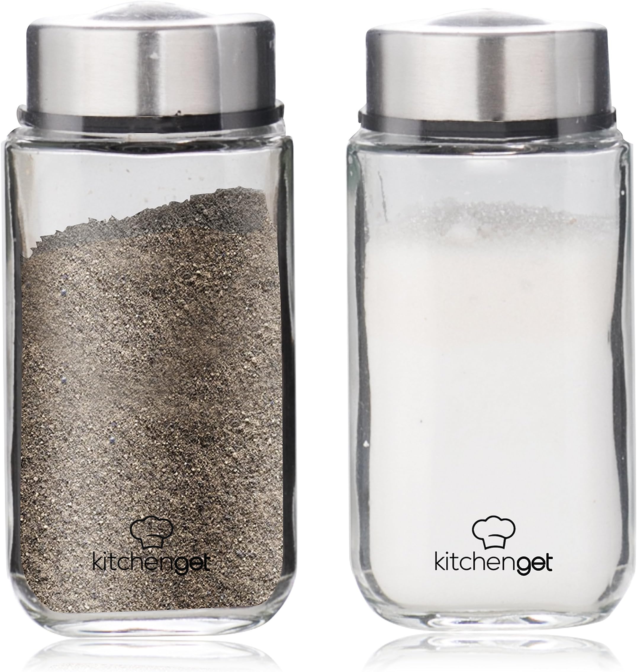Salt and Pepper Pots with Lids - Glass Shaker Sets for Table - Shakers with Stainless Steel Lid - Each Pot 100 ml. - KitchenGet