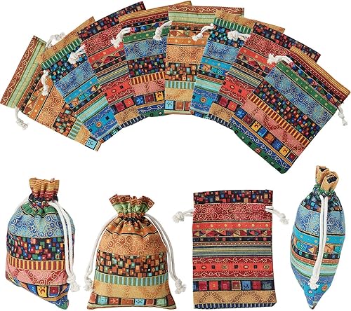 Paquete de 28 bolsas de joyería de caramelo egipcio, bolsas de monedas con estampado azteca, bolsa de regalo con cordón para regalos de devolución,