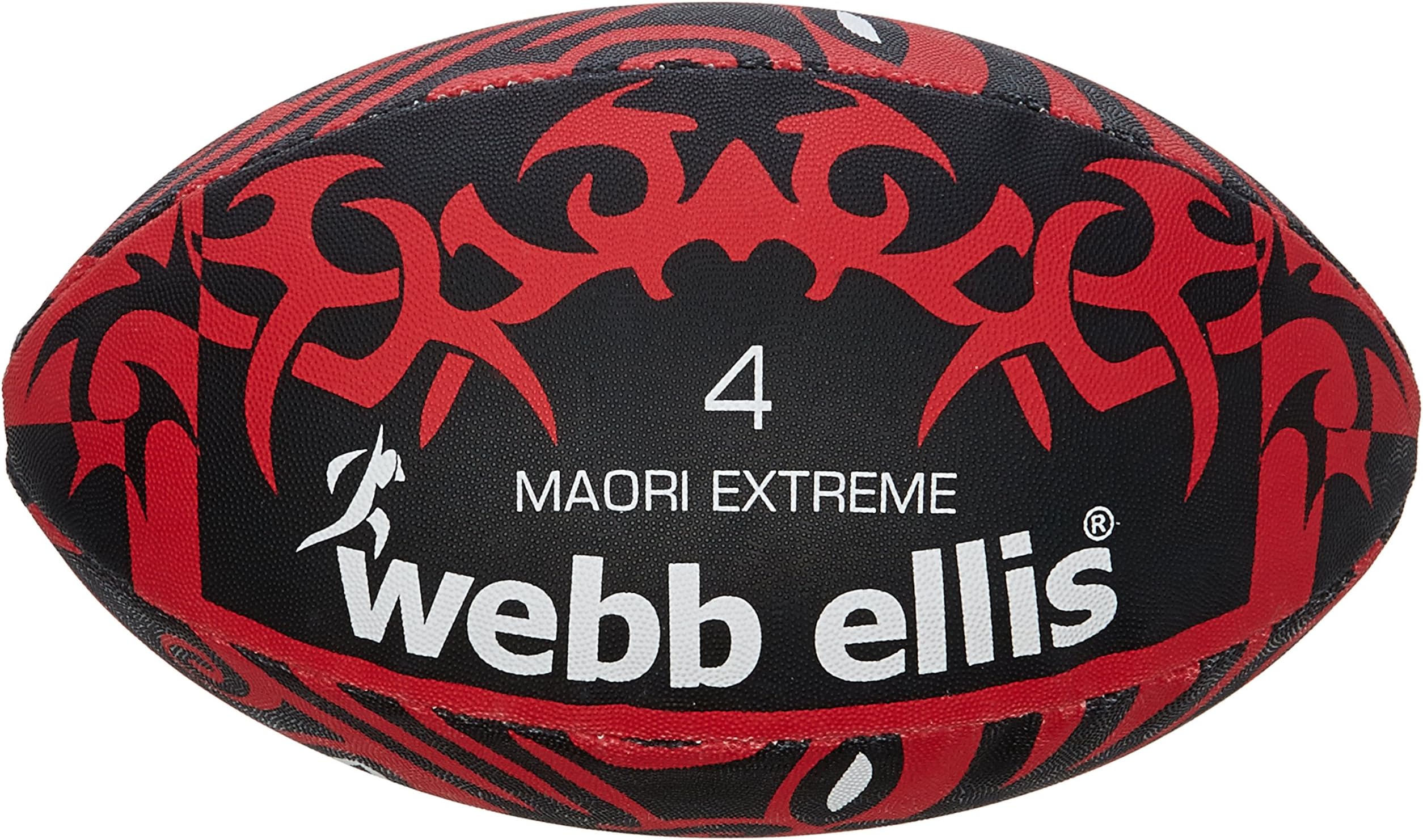 Webb Ellis Maori Extreme Rugby Training Ball - Black/Red, Size 4