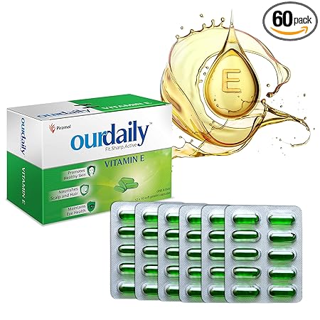 Ourdaily Vitamin E-400mg by Piramal for beautiful skin, healthy hair and eyes-60 capsules