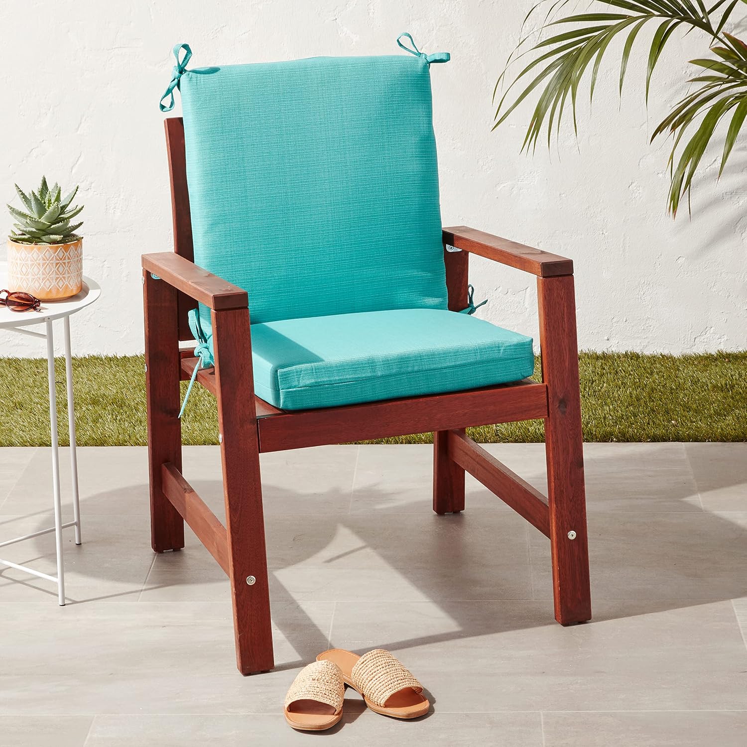 Pillow Perfect Forsyth Solid Indoor/Outdoor One Piece Chair Cushion Deep Seat, Weather and Fade Resistant, Square Corner - 36.5" x 18", Blue