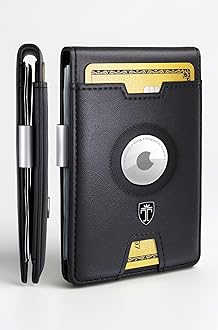 TRAVANDO Men's Minimalist AirTag Wallet with Money Clip, RFID Blocking, Black