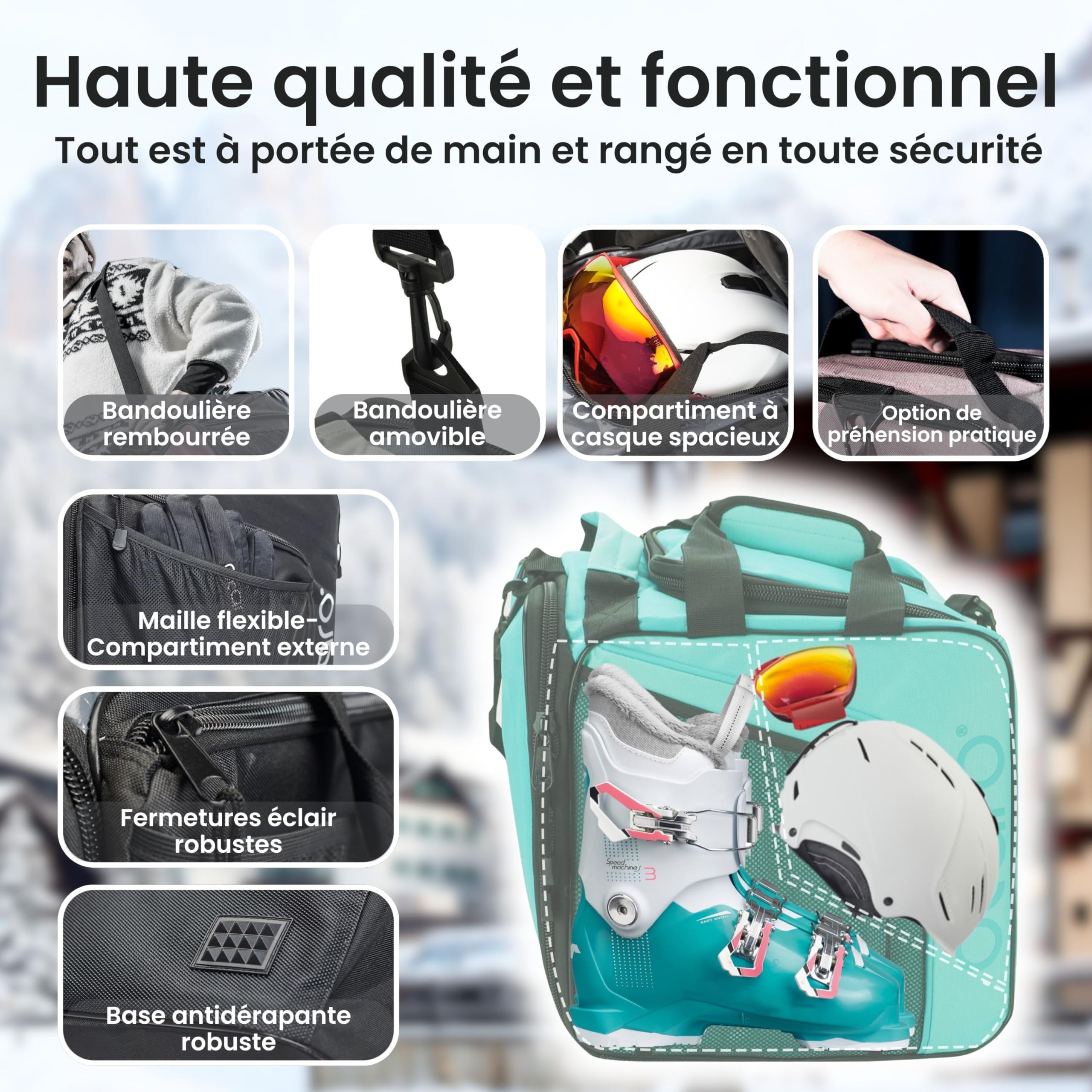Otaro Sac à Chaussures de Ski pour Enfants avec Compartiment pour Casque (Enfants | 27 L | Vert) Sac de Ski Premium pour Chaussures