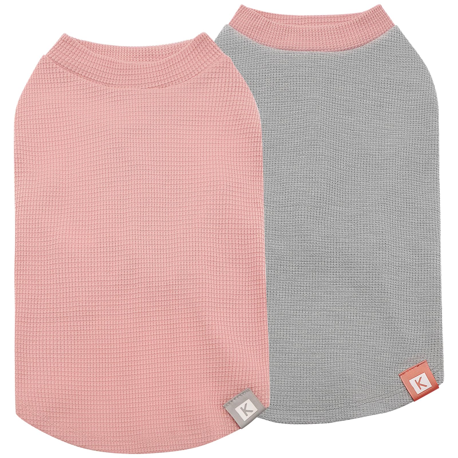 KYEESE 2Pack Dog Shirts Waffle for Small Dogs Stretchy T-Shirts Lightweight Tank Top Sleeveless Dog Vest Breathable Cat Shirt, Medium, Pink+Grey